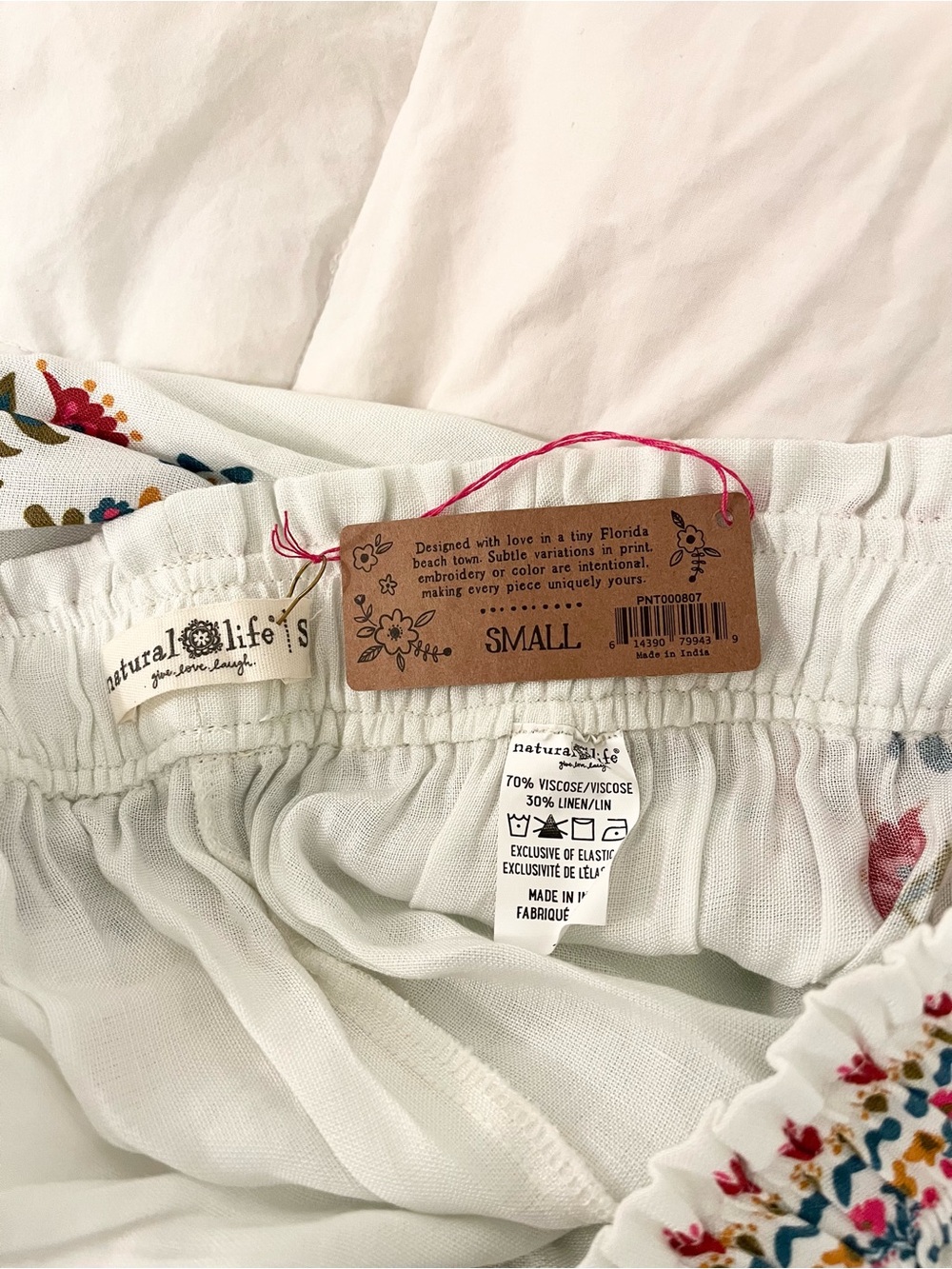 NWT Natural Life Ivory Cece Wide Leg Boho Linen Blend Pants Size Small Elastic - Picture 4 of 4